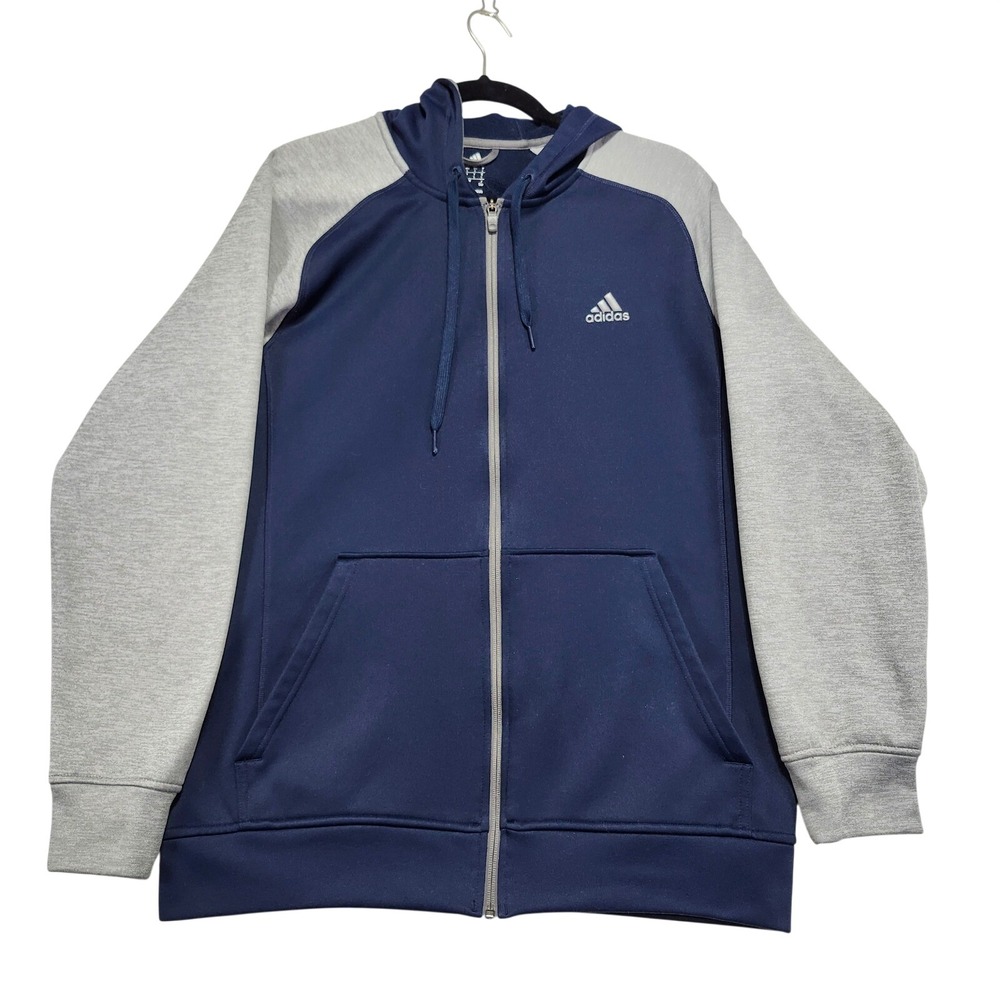 Adidas ClimaWarm Full Zip Hoodie Jacket Mens Large Navy Blue Grey Athletic